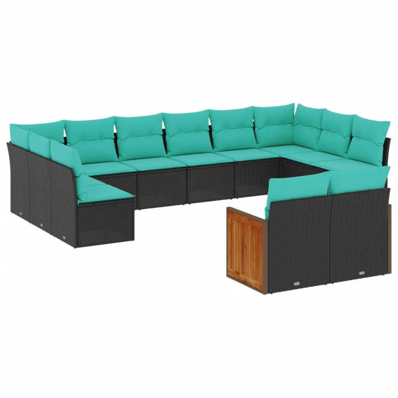  Ensemble de canapé de patio 12 pièces avec coussins en rotin de polyester noir