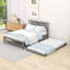 Lit plateforme double avec lit gigogne simple réglable et tête de lit-594730740