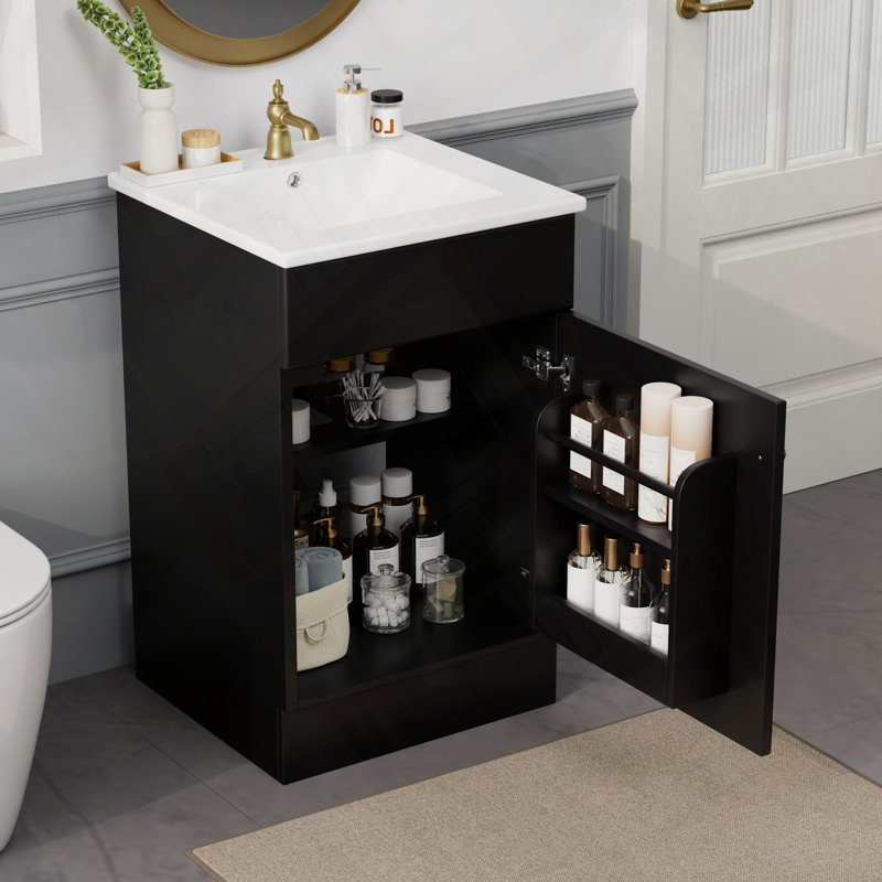 Meuble-lavabo de salle de bain avec lavabo, Noir