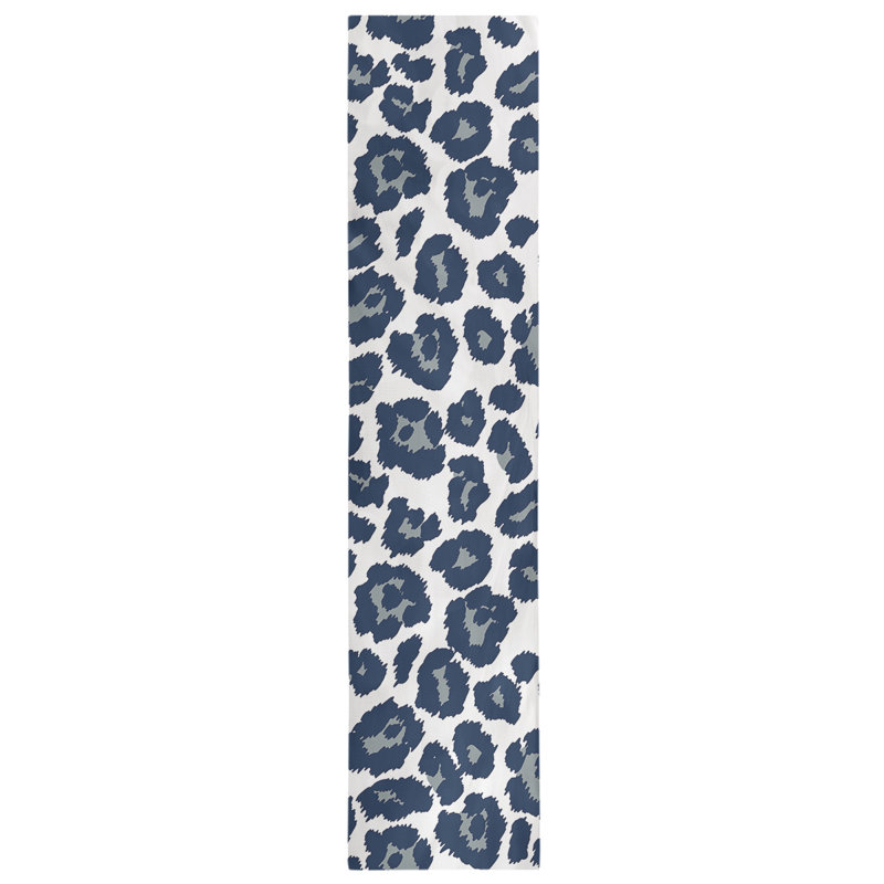 Animal Print Table Runner, 72" x 16", White/Black/Silver