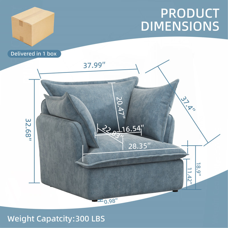94 Inch 3+1 Seater Sectional Cloud Sofa, Blue Chenille