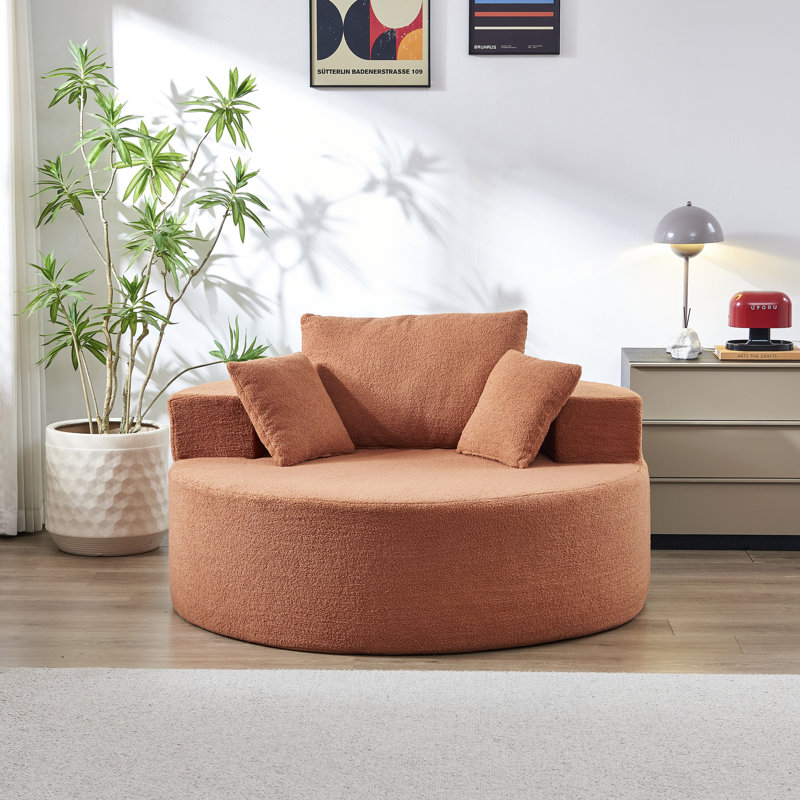 Fauteuil rembourré rond Teddy de 54,33 pouces, chaise longue surdimensionnée avec coussins, Orange