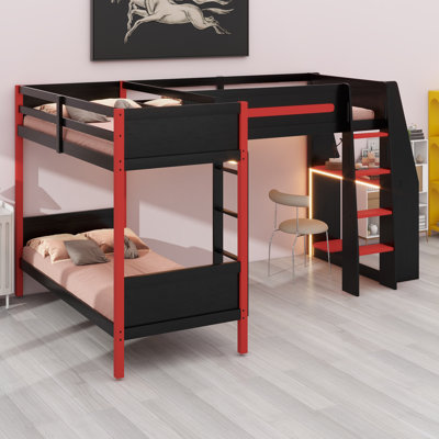 L-Shaped Bunk Bed With Gaming Loft Bed