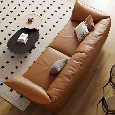 Brown Genuine Leather Modular Sofa cushion Threeseat