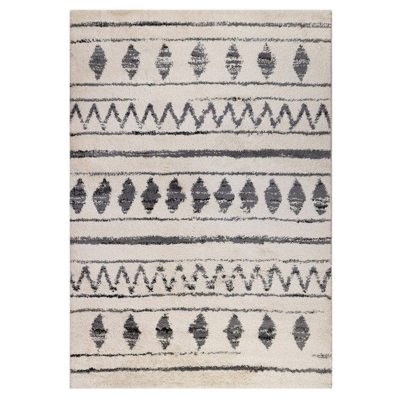 Tapis à poil long noir et ivoire 10 po