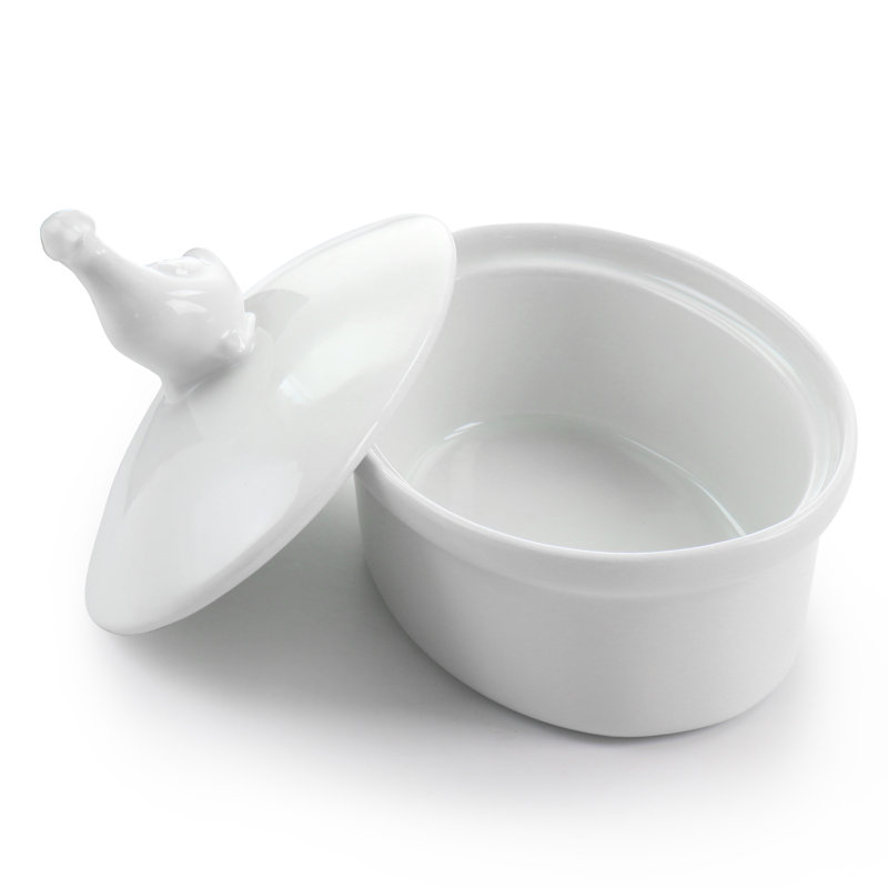 Martha Stewart 5.7 Inch Oval Ceramic Goose Container With Lid In White