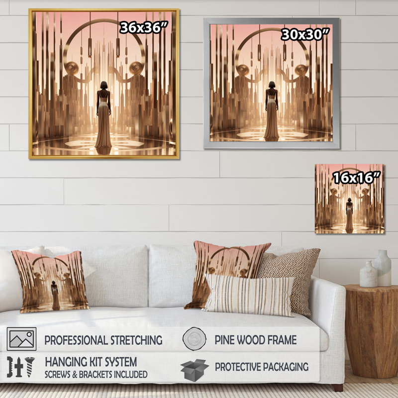 Art nouveau, Dame de la nuit sur toile, H 16 po x l 16 po, Cadre naturel flottant