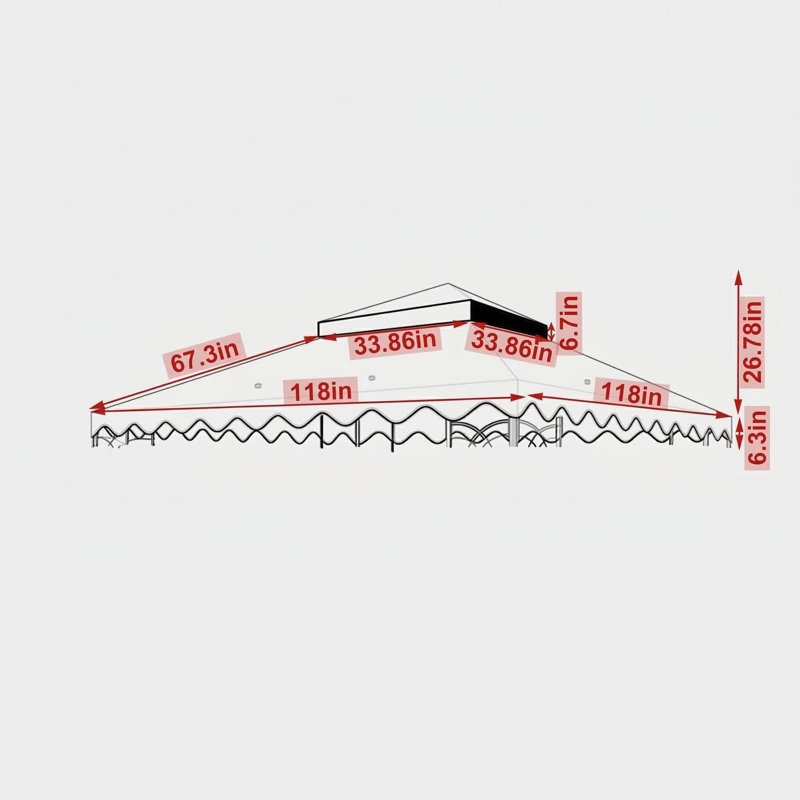 Auvent de remplacement seulement pour pavillon de jardin extérieur de 10 x 10 pieds, conception à deux niveaux avec bordure ondulée, couleur rouge, cadre non inclus