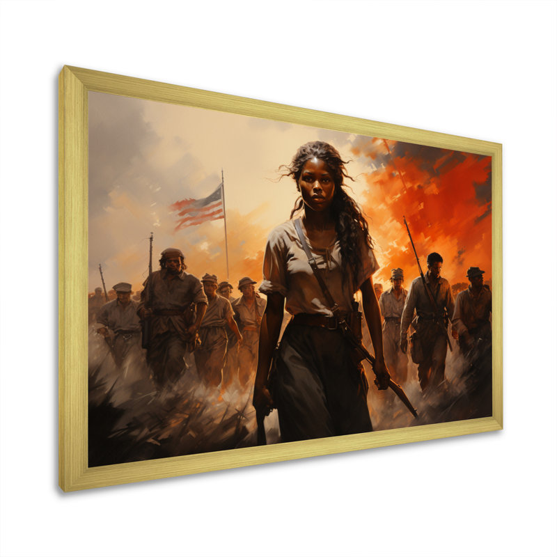 Liberté afro-américaine sur toile, H 34 po x l 44 po x P 1,5 po, Encadrement doré
