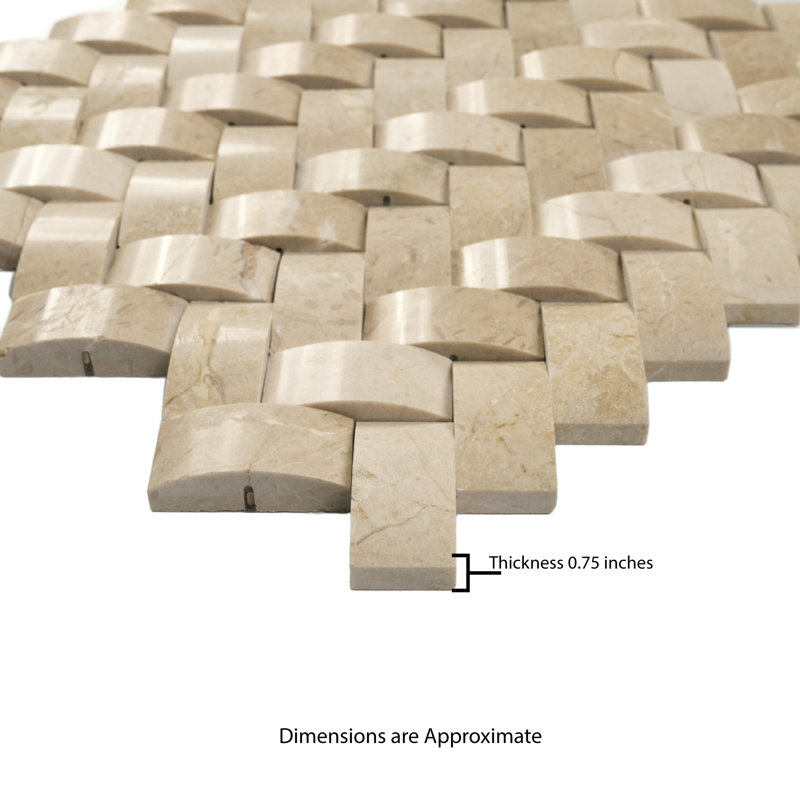 Crema Marfil Herringbone 12 in. x 12 in. Polished Marble Mosaic Wall Tile