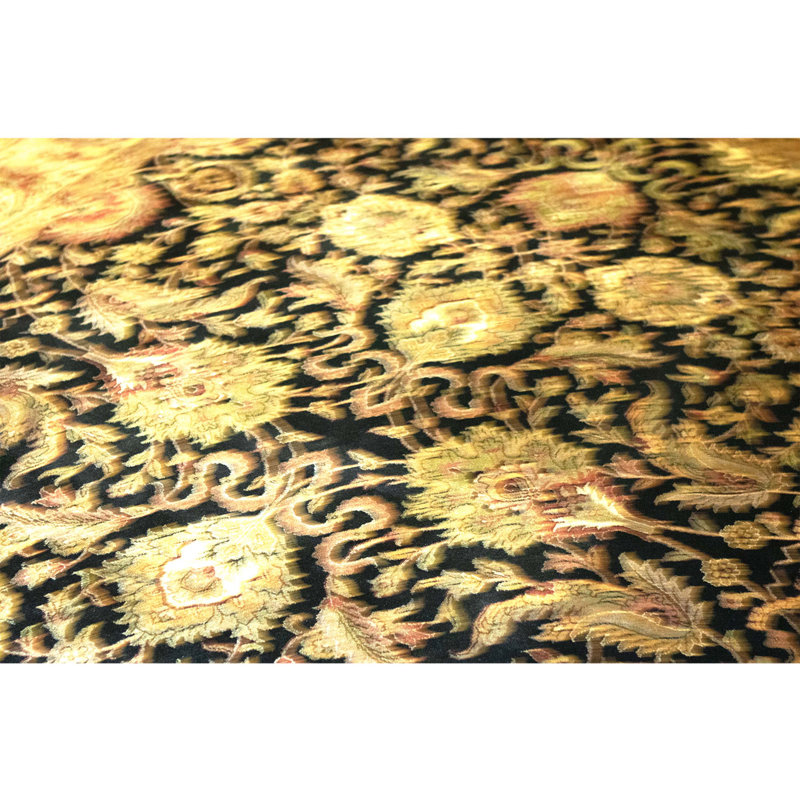 Hand Knotted Wool Area Rug in Black And Gold