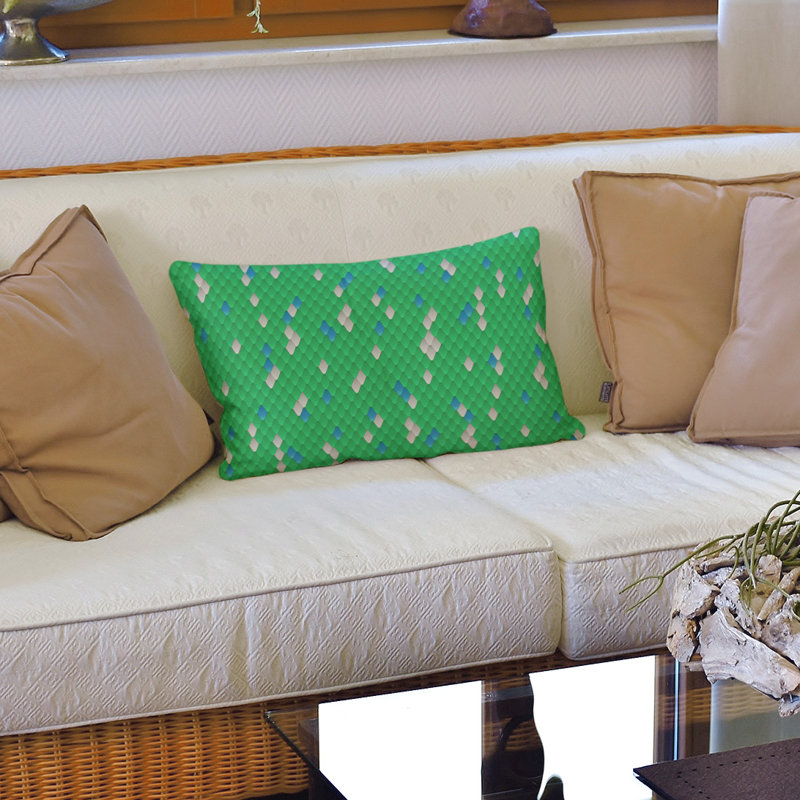 Housse de coussin lombaire à échelles serpent, Vert / bleu, Sergé de coton