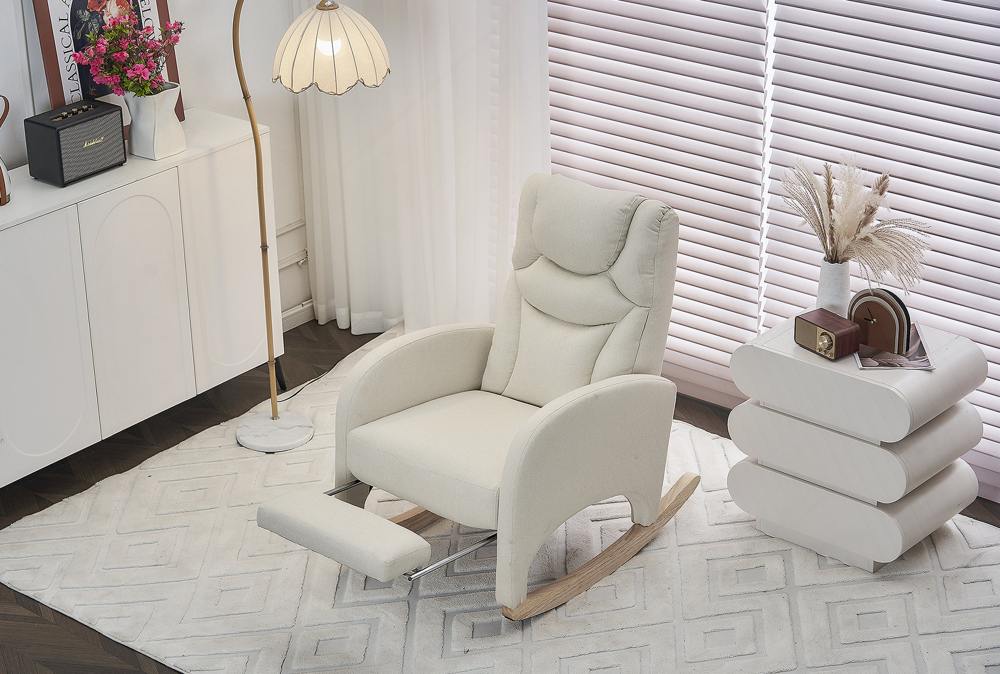 George Oliver Teddy Fabric Nursery Rocking Chair With Adjustable ...
