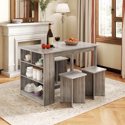 5 Pcs Dining Table Set With Storage Shelf Rectangular Kitchen Table With 4 Stools by Winston Porter