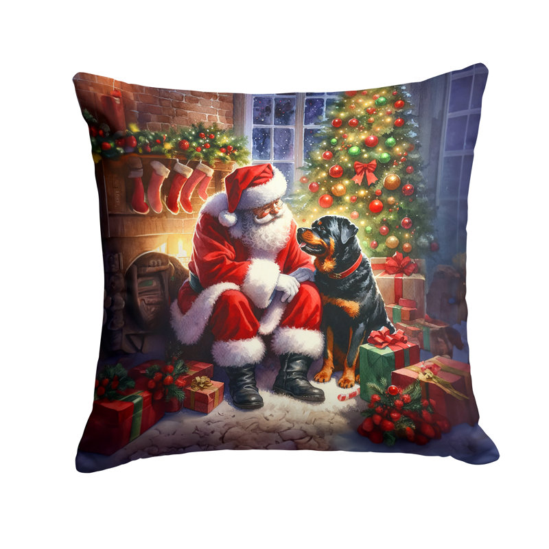 Coussin Rottweiler and Santa Claus, H 18 po x l 18 po
