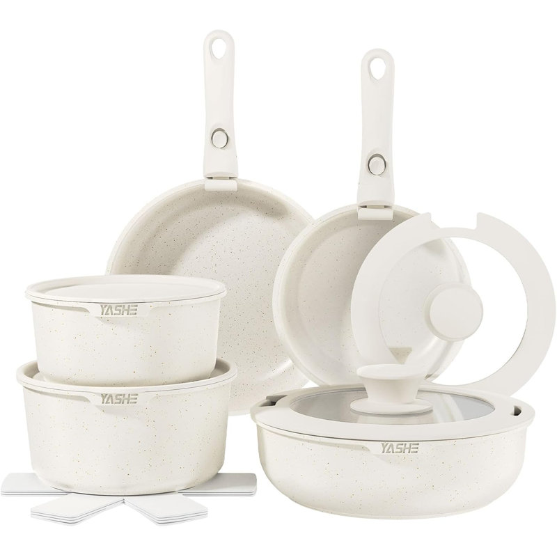 15 - Piece Aluminum Cookware Set, White