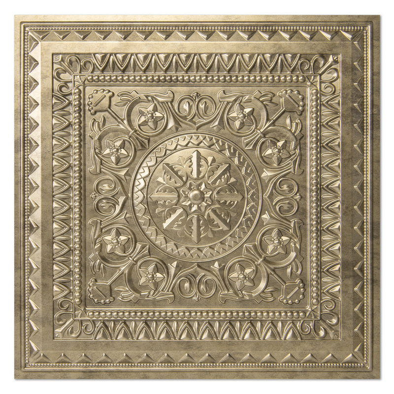 2 Ft. X 2 Ft. Glue-Up PVC Ceiling Tile,Waterproof Drop-in Ceiling Tile (48sq.ft./Case), Antique Brass