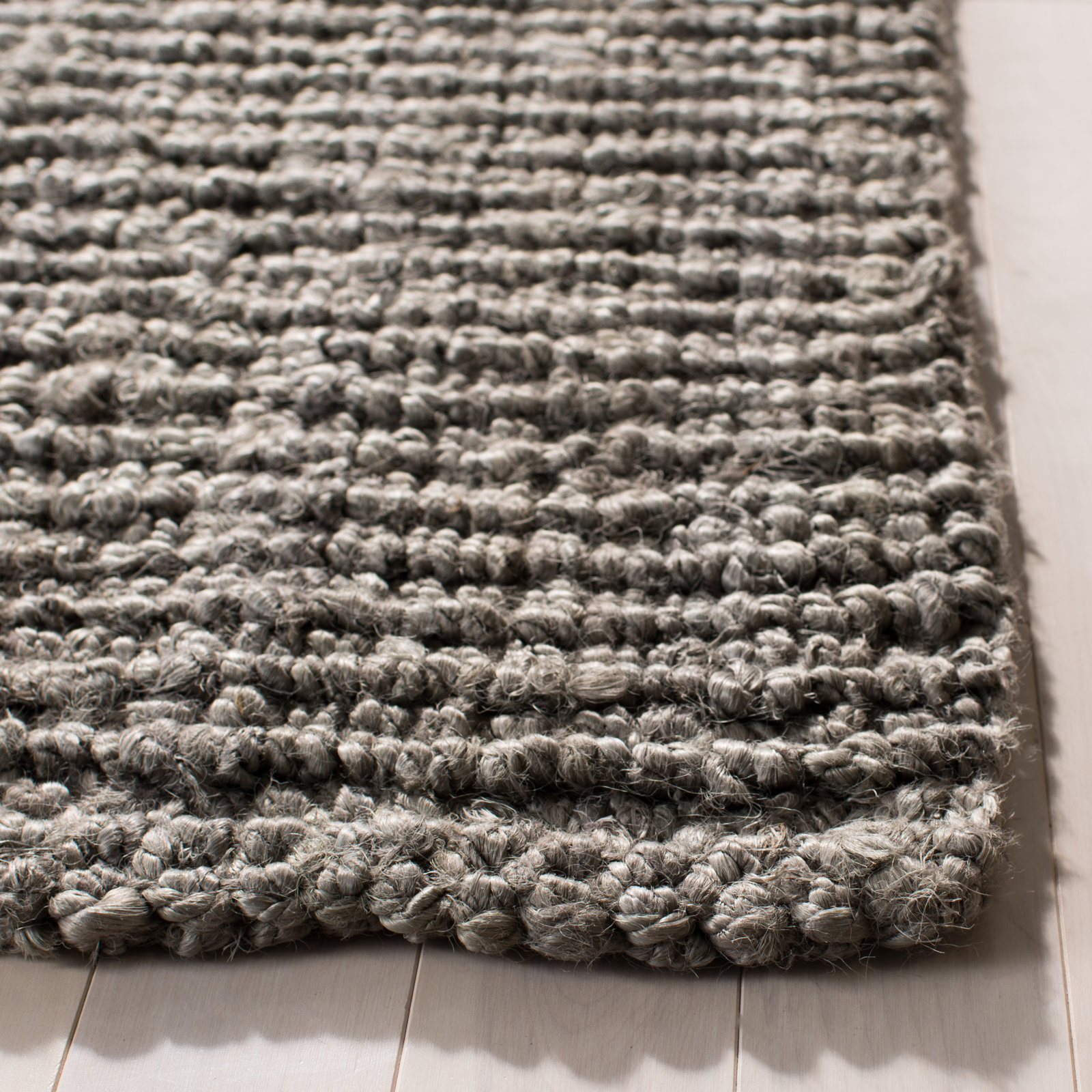 Alda Light Gray Hand-Woven Jute Rug, Square 6'