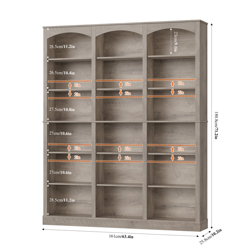 Bibliothèque standard avec tablettes réglables Huckins, Gris délavé