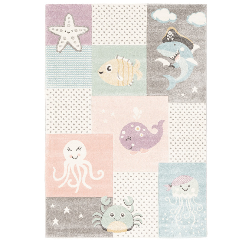 Mccrady Machine Woven Blue/Pink/Grey Rug, Rectangle 160 x 230cm