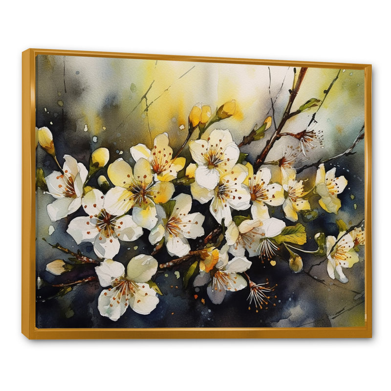 Mélodie du pommier Rozine sur toile, H 34 po x l 44 po x P 1,5 po, Cadre flottant doré