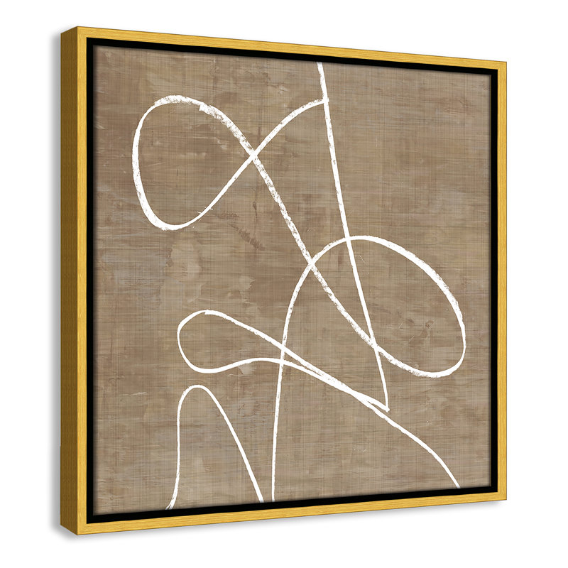 Swooping Lines - Peinture sur toile avec cadre flottant, H 17,5 po x l 17,5 po, Doré