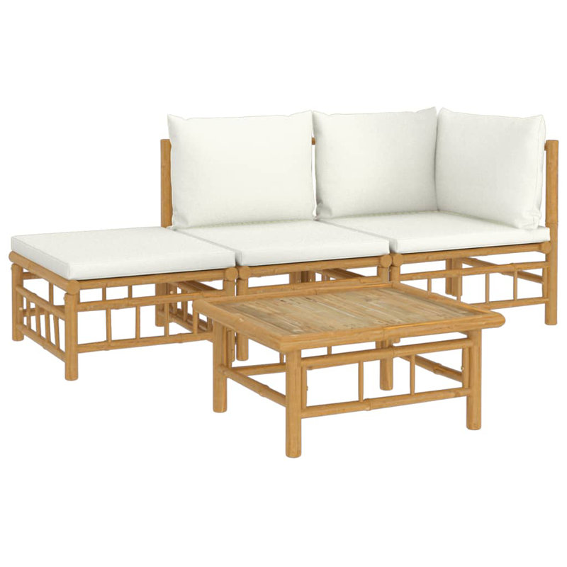Ensemble de canapé de jardin extérieur en polyester naturel et bambou blanc crème
