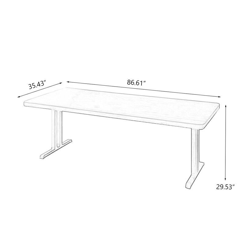 Brown Rectangular Solid Wood desk, 29.53" H x 86.61" W x 35.43" D