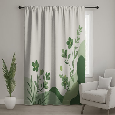 Green Floral Illustration Window Curtains, Floral Sheer & Blockout Curtains - 1 Panel