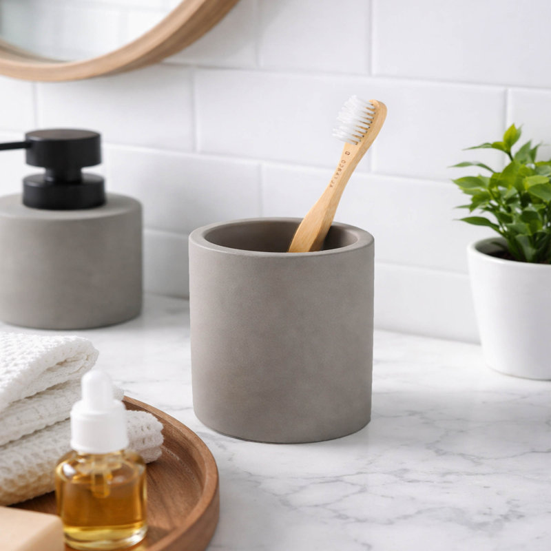 Concrete Cement Toothbrush Holder, Modern Countertop Organizer, Gray