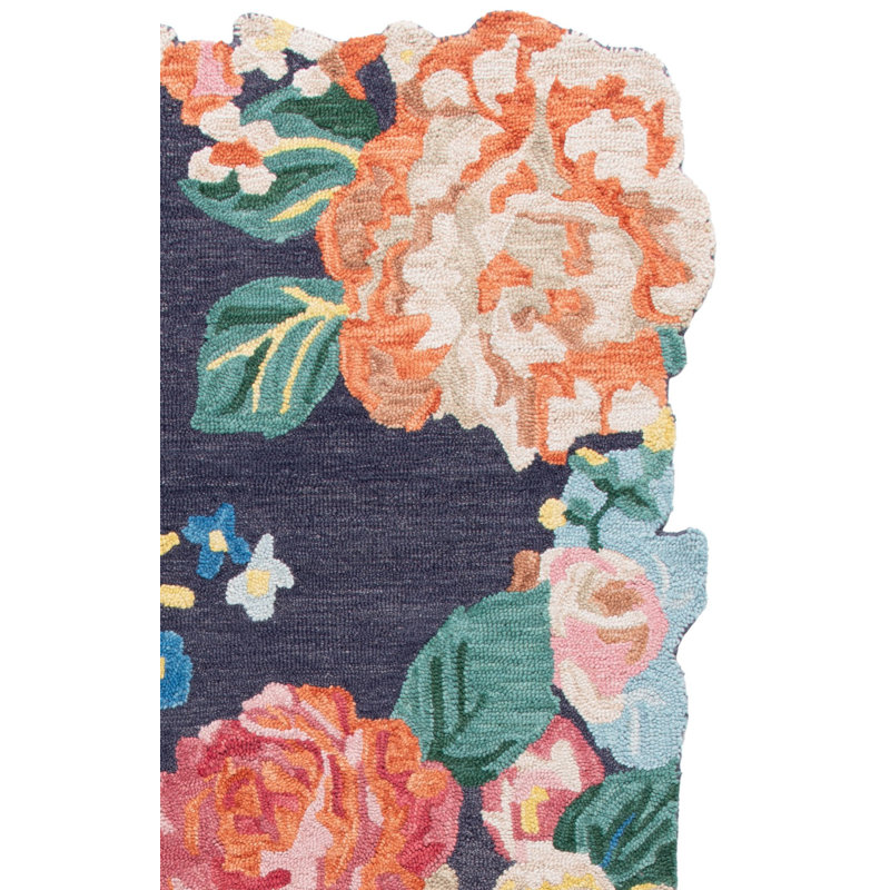 Jardin Hand Tufted Wool/Cotton Floral Rug in Pink/Navy, Rectangle 6' x 9'