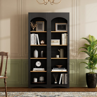 Farmhouse 72"Tall 5 Tier Bookshelves With Adjustable Shelves, Bookcases Storage Cabinet Set Of 2