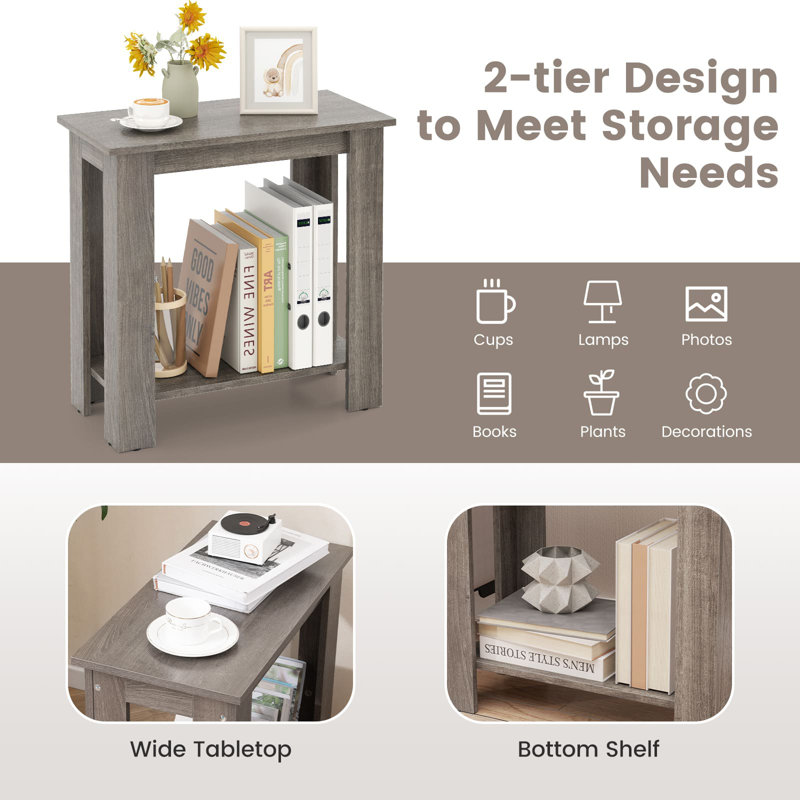 2-Tier Modern Edside Table W/Storage Shelf Side Table