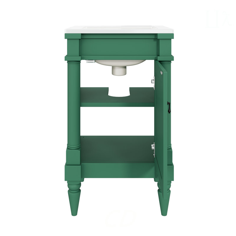 Meuble-lavabo moderne autoportant de 45,7 cm avec lavabo, armoire de rangement avec porte, meuble-lavabo simple pour petits espaces, tablette réglable