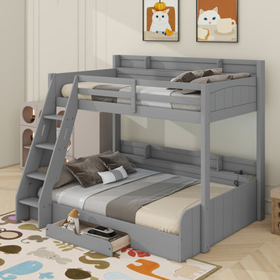 Twin Over Full Bunk Bed With Storage Shelves, LED, Charging Station And A Drawer
