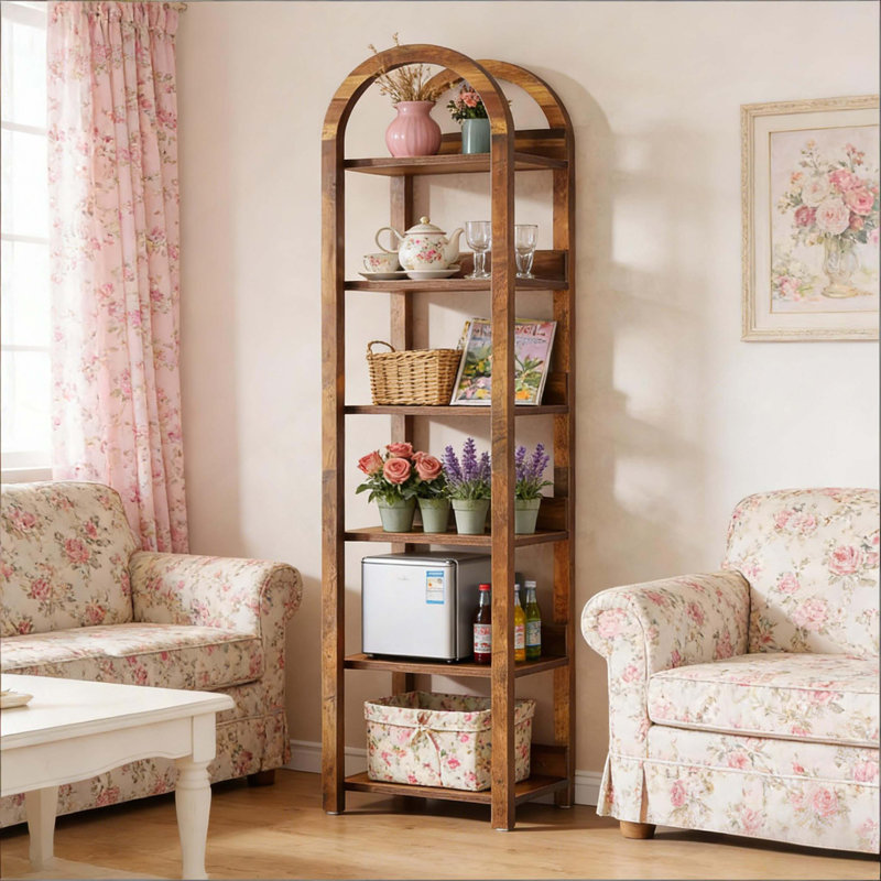 Étagère de rangement, bibliothèque à 6 niveaux, bibliothèque mince arquée