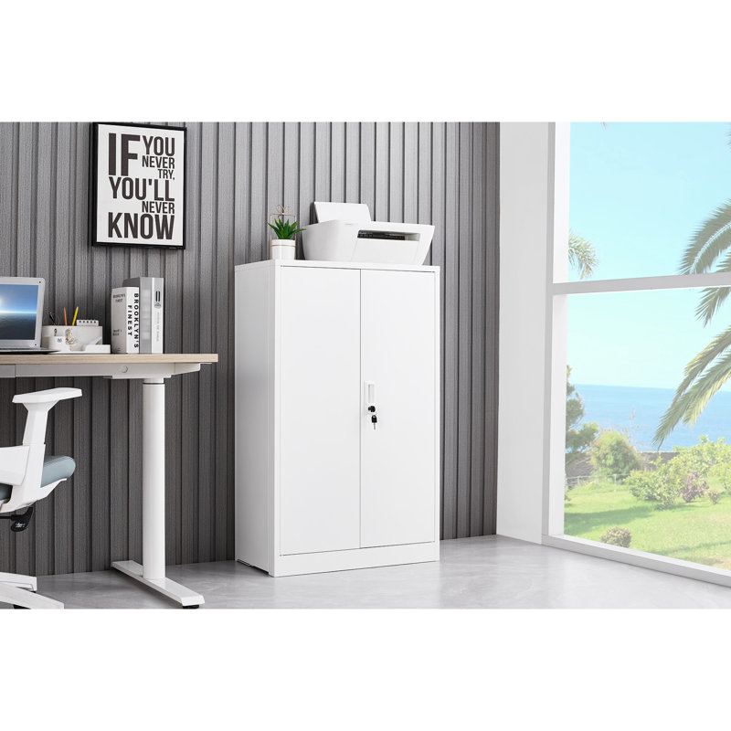 Metal Cabinet With Adjustable Shelf - Garage, Locking Folding White Storage Foldable Design For Home And Office, White