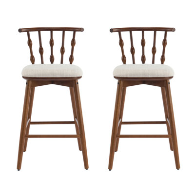 Indoor Wooden Barstool With Fabric Upholstered,Set Of 2