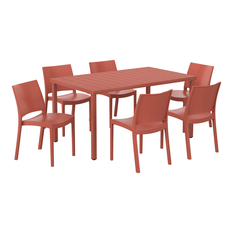 6-Person Outdoor Rectangular Dining Set, Red