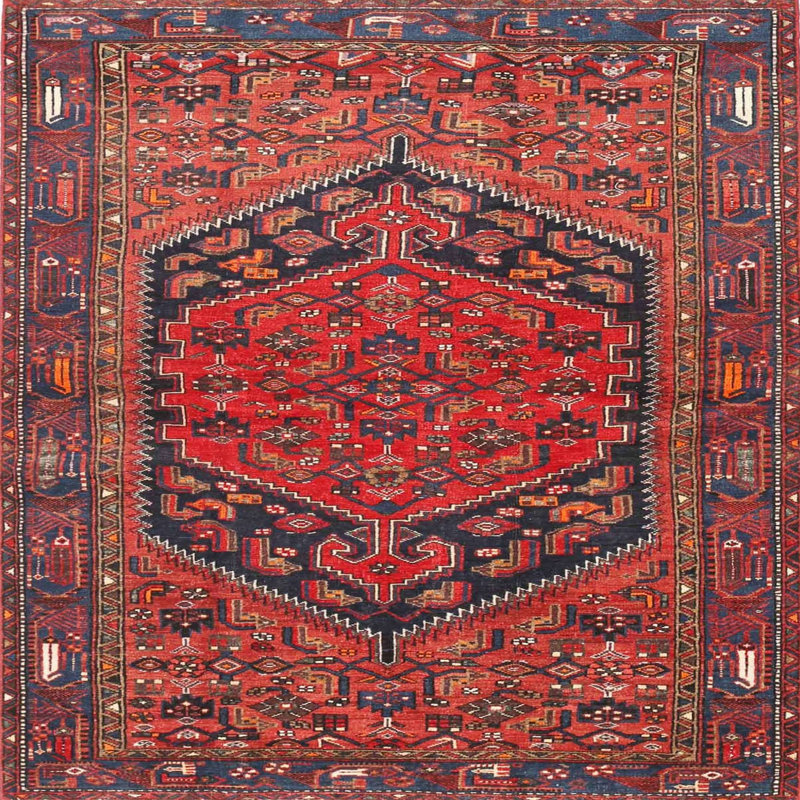 Tapis traditionnel Mehroon / bleu / crème, Carré 5 pi