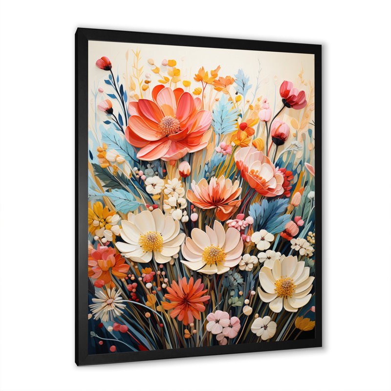 " Multicoloured Flowers Collage II ", Black Picture Framed, 32" H x 24" W x 1" D