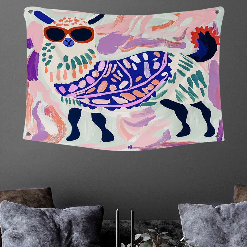 Tapisserie murale lama - Décoration murale animal, H 68 po x l 80 po