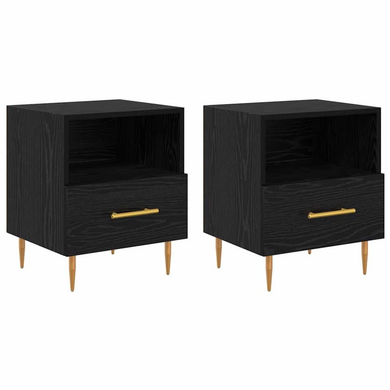 40cm W Manufactured Wood Bedside Table, Black