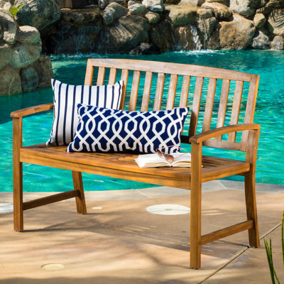 Banc d'extérieur en bois avec finition, améliore l'attrait de la cour, l 48,50 po x P 24,96 po, H 35,24 po, capacité de poids de 250 lb, support