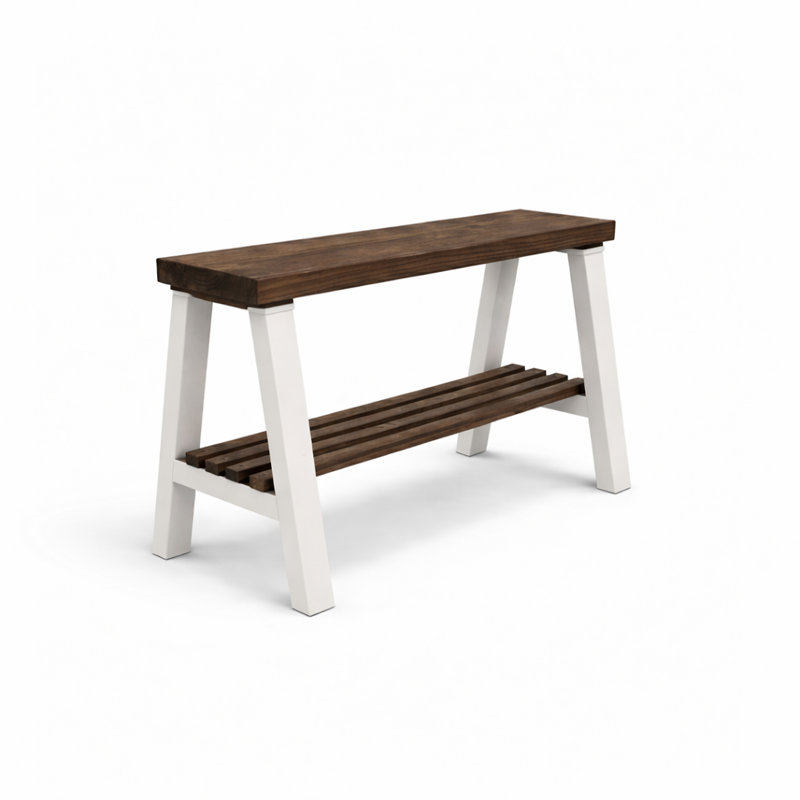 Daigen Solid Wood Storage Bench, Dark Brown/White