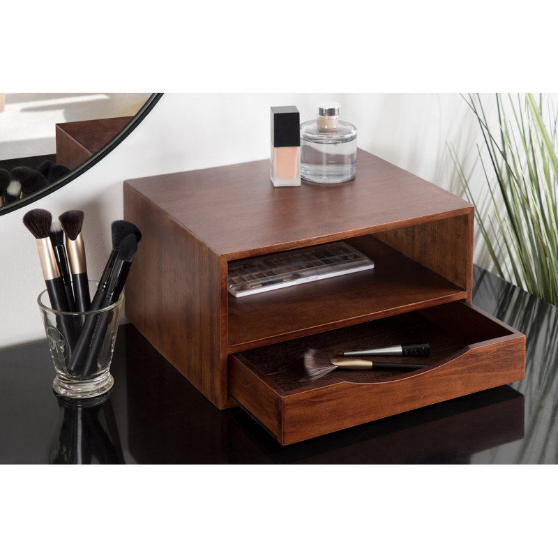 Adeana Poplar Floating Shelf with Drawer, Dark Walnut