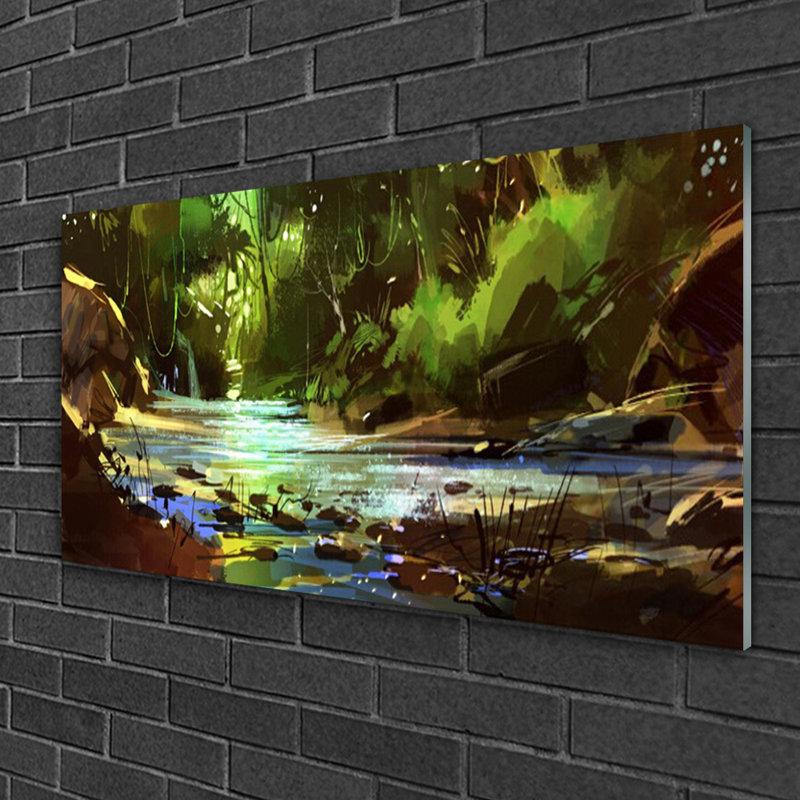 Nature Forest Lake Stones - Unframed Painting on Glass