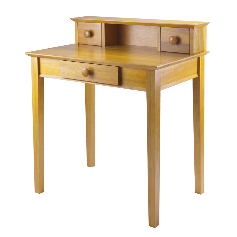 Transitional Honey Pine Wood Home Office Desk Set with Hutch and Storage