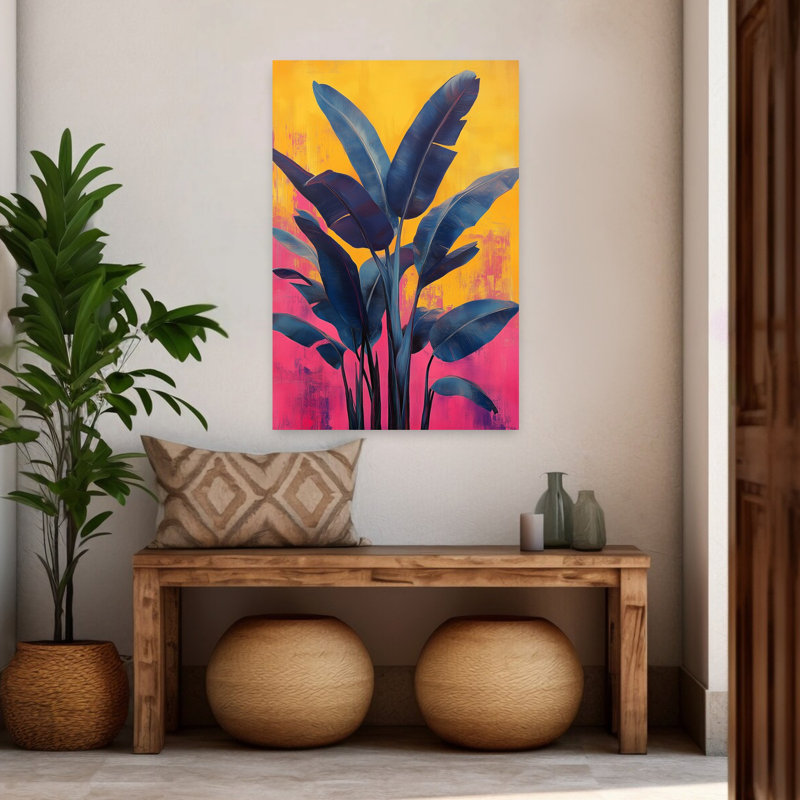 Vibrant, feuilles tropicales abstraites, audacieuses, nature, plante, art mural, H 48 po x l 32 po