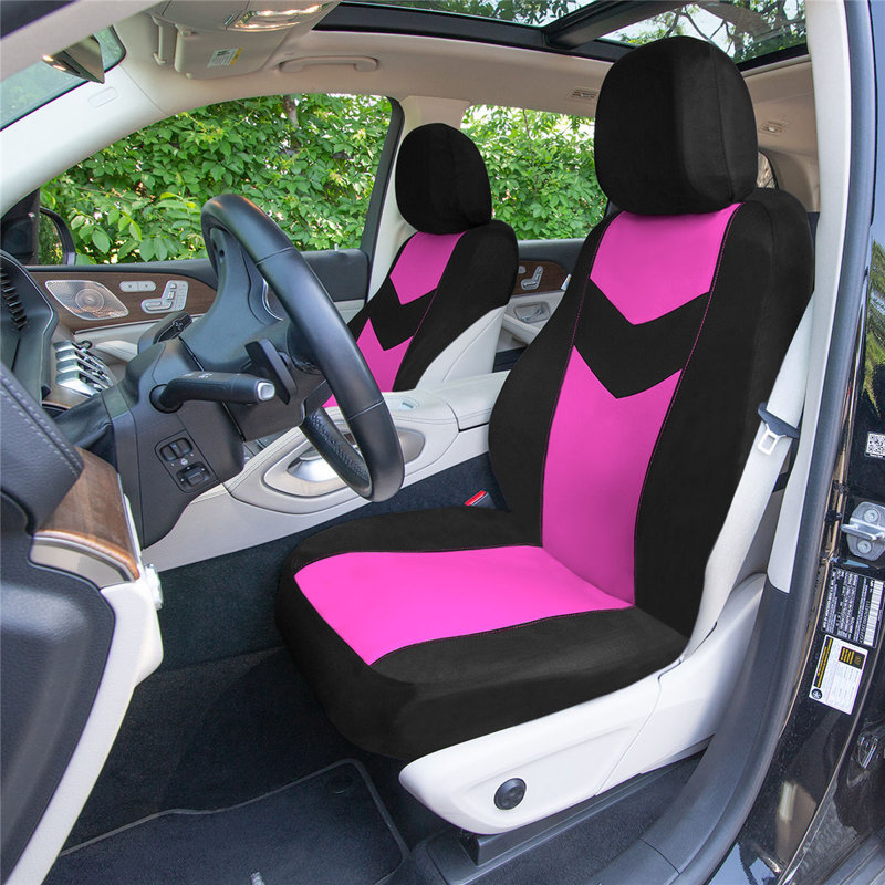 Ensemble complet de housses de siège de voiture en tissu à chevrons, Rose